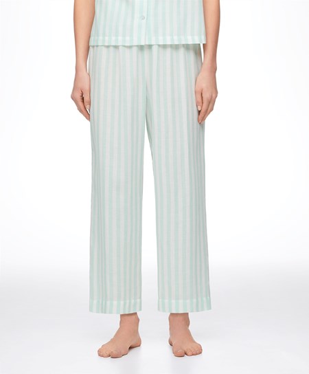 Pastel Aqua Green Oysho Striped 100% Cotton Trousers | CMWK54197