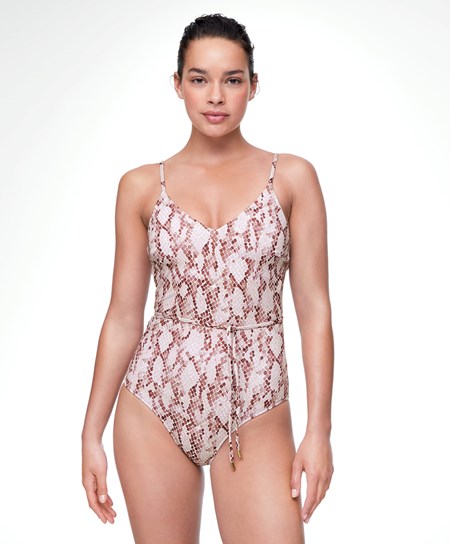 Pink Oysho Snake Print V-neck Swimsuit | NDUM23570