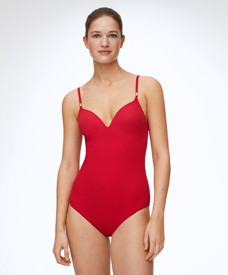 Red Oysho Piqué Triangle Swimsuit | GCQK74028