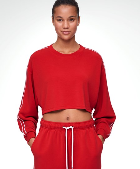 Red Oysho Striped Modal Crop Sweatshirt | XSTD07982