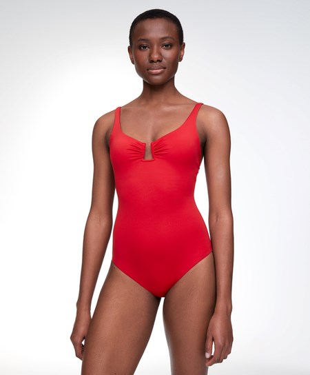 Red Oysho U-notch Neckline Halter Swimsuit | RMWC79180