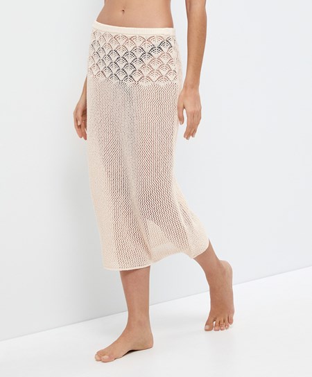 Sand Oysho Crochet Midi Skirt | GFOM50147