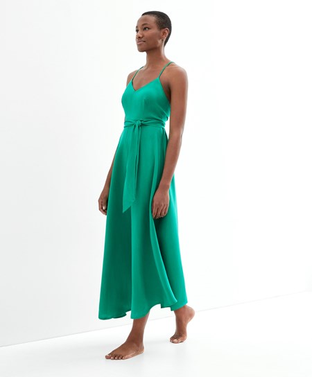 Sapphire Green Oysho Strappy Linen Midi Dress | CLOV21380