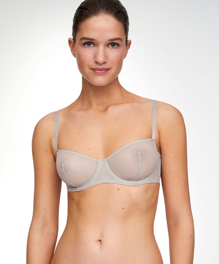 Silver Oysho Non-padded Underwired Balconette Bra In Shiny Tulle | QAOH83469