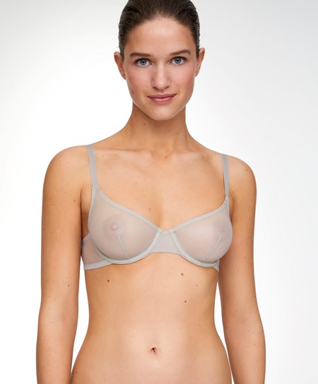 Silver Oysho Non-padded Underwired Classic Bra In Shiny Tulle | RJMP37925