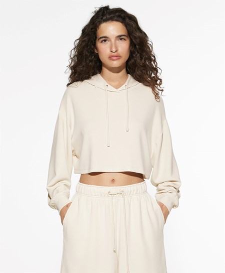 Stone Oysho Hooded Modal Crop Sweatshirt | KCRN10936