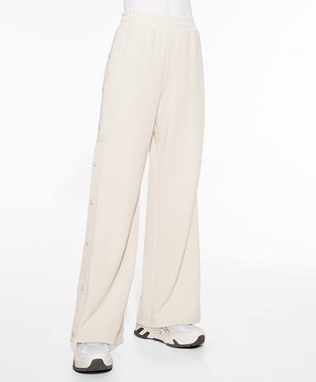 Stone Oysho Soft Touch Modal Wide-leg Trousers With Buttons | LBWQ59374