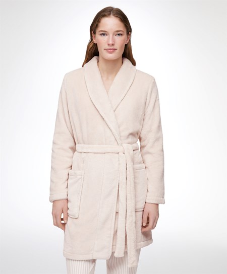 Stone Oysho Soft-touch Fleece Short Dressing Gown | GNQS59632