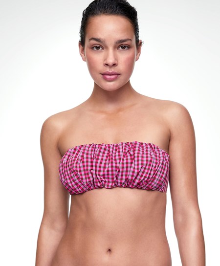 Strawberry Red Oysho Gingham Ruched Bikini Top | ZOKU23507