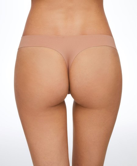 Tan Oysho Invisible Laser-cut Hipster Thong | CWRS32506