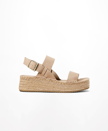 Toasted Brown Oysho Jute Wedges With Split Suede | GCSQ82170