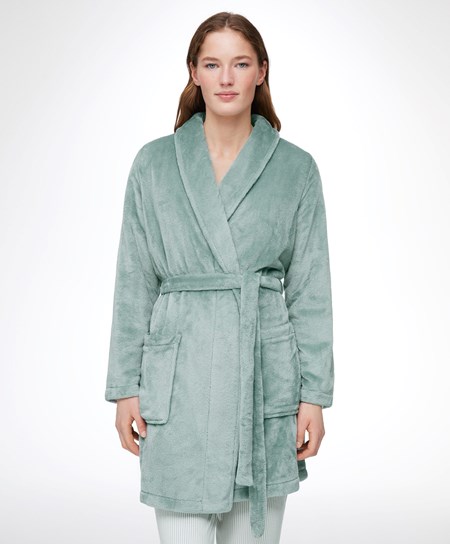 Turquoise Green Oysho Soft-touch Fleece Short Dressing Gown | RVIT42981