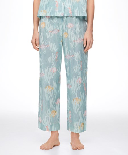 Turquoise Oysho 100% Cotton Fish Trousers | QSJC70168