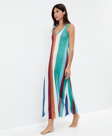 Turquoise Oysho Vertical Stripe Knit Dress | FSNX90618