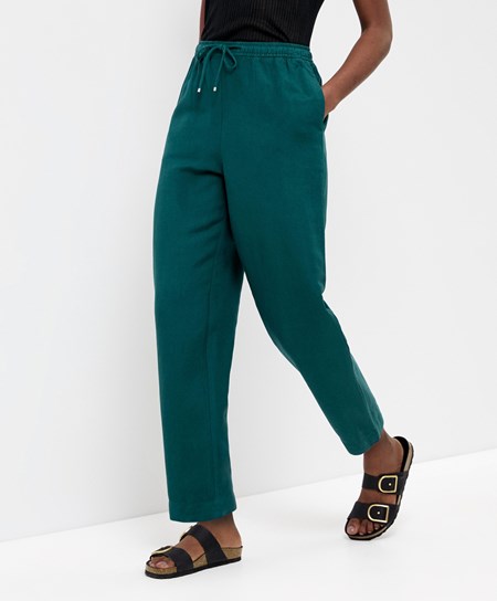 Washed Petrol Green Oysho Linen Relaxed Fit Trousers | RUPV36072