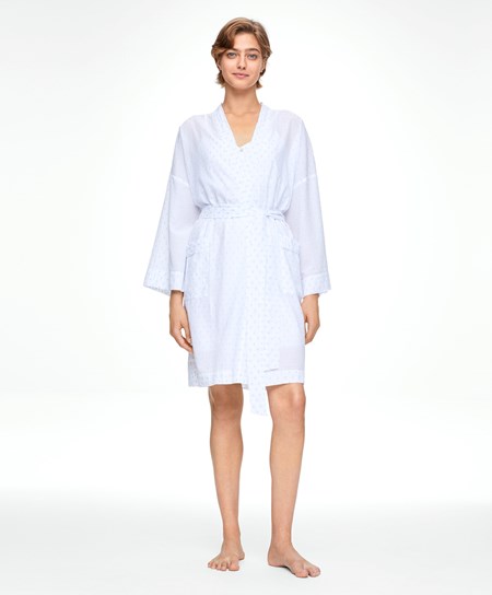 White Oysho 100% Cotton Plumeti Dressing Gown | FJQG16587