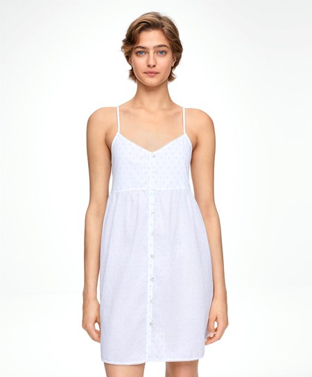 White Oysho 100% Cotton Plumeti Short Nightdress | CPEV02436