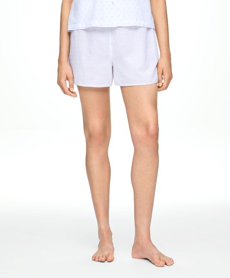 White Oysho 100% Cotton Plumeti Shorts | RJMI68759