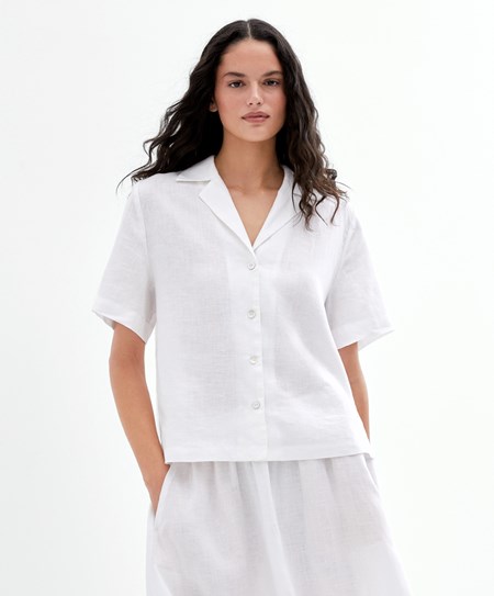 White Oysho 100% Linen Shirt | CHKJ93164