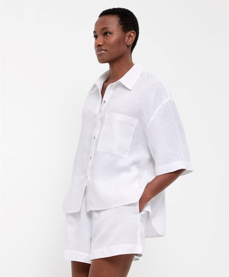 White Oysho 100% Linen Shirt | ILQP16793