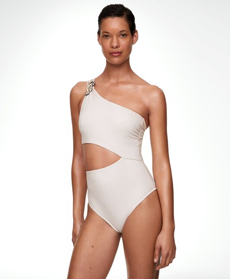 White Oysho Brooch Asymmetric Trikini | CUQR73419