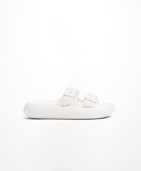 White Oysho Buckle Moulded Beachwear Platforms | PCIF18240