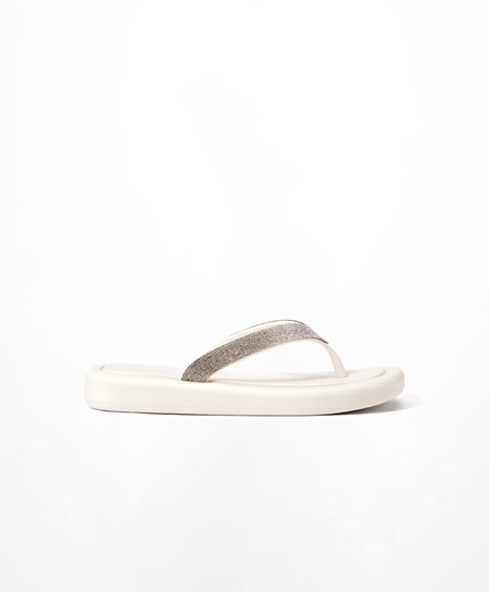 White Oysho Jewel Beach Sandals | BHFO06784