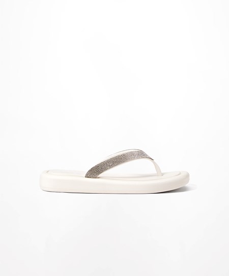 White Oysho Jewel Beach Sandals | GNYS26573