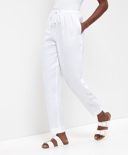 White Oysho Linen Relaxed Fit Trousers | LKGM12867