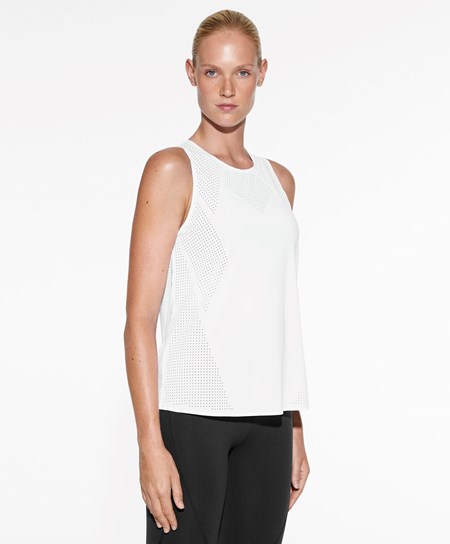 White Oysho Microperforated Technical Sleeveless T-shirt | BLPK84160