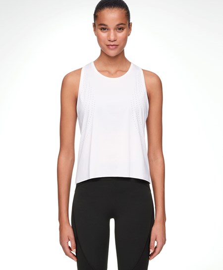 White Oysho Microperforated Technical Sleeveless T-shirt | OQEW45129