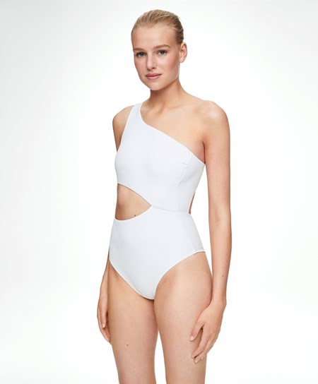 White Oysho Piqué Asymmetric Trikini | HLRF83065