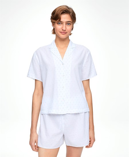 White Oysho Short-sleeved 100% Cotton Plumeti Shirt | CATZ94058