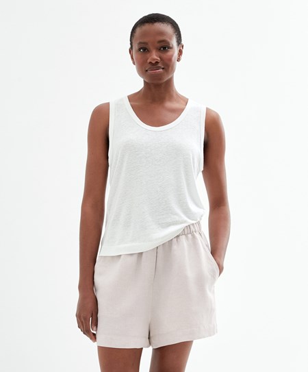 White Oysho Sleeveless Linen T-shirt | AOXJ34198