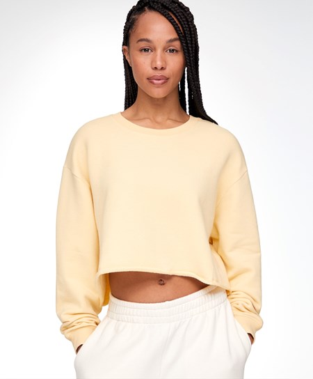 Yellow Oysho Cropped Cotton Sweatshirt | UJSP60572